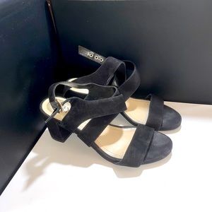 SOLD Suede block heels with adjustable belt straps